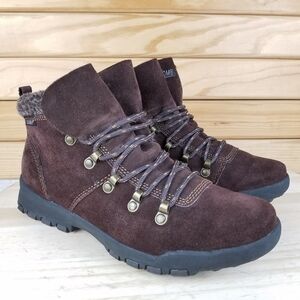 KHOMBU SAM Womens 7.5 US Leather Faux Fur Ankle Boot Lace-up Snow Winter Outdoor